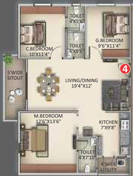 3 BHK Flat in Aritha GBR Dhanwin Towers in Bowrampet, Hyderabad - Image 803916