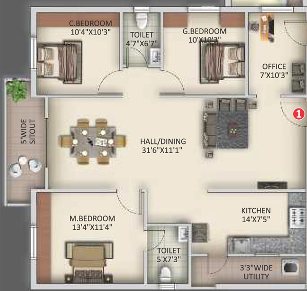 3 BHK Flat in Aritha GBR Dhanwin Towers in Bowrampet, Hyderabad - Image 803917