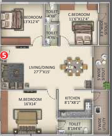 3 BHK Flat in Aritha GBR Dhanwin Towers in Bowrampet, Hyderabad - Image 803918