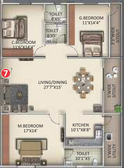 3 BHK Flat in Aritha GBR Dhanwin Towers in Bowrampet, Hyderabad - Image 803919