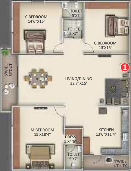 3 BHK Flat in Aritha GBR Dhanwin Towers in Bowrampet, Hyderabad - Image 803920
