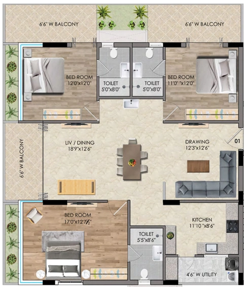 3 BHK Flat in Bharathi Lake Woods in Kompally, Hyderabad - Image 804870