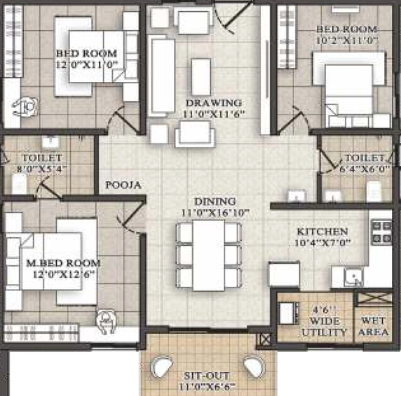 3 BHK Flat in Bhavyas Tulasivanam Avani in Kukatpally, Hyderabad - Image 804894