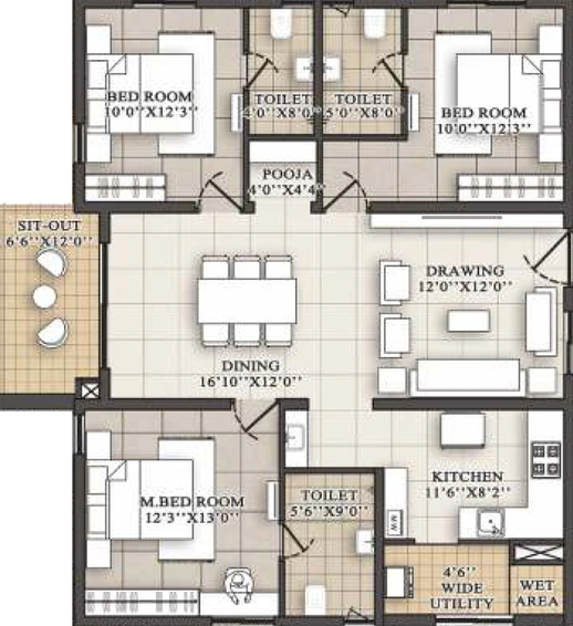 3 BHK Flat in Bhavyas Tulasivanam Avani in Kukatpally, Hyderabad - Image 804895