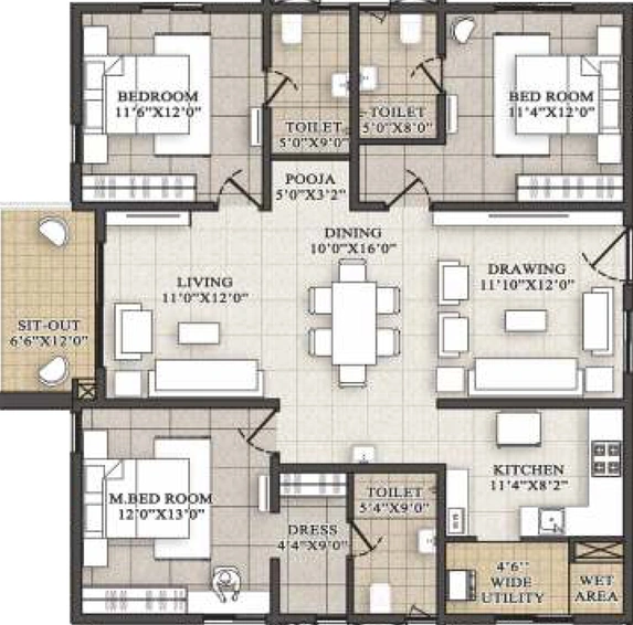 3 BHK Flat in Bhavyas Tulasivanam Avani in Kukatpally, Hyderabad - Image 804896