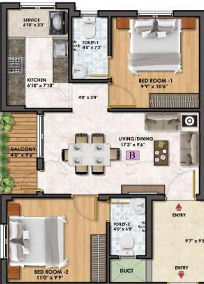 2 BHK Flat in Obel Central Park in Kolathur, Chennai - Image 804914