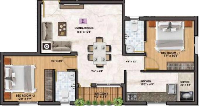 2 BHK Flat in Obel Central Park in Kolathur, Chennai - Image 804915