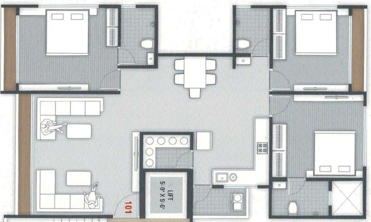 3 BHK Flat in Kinar Heights in Pal, Surat - Image 695416