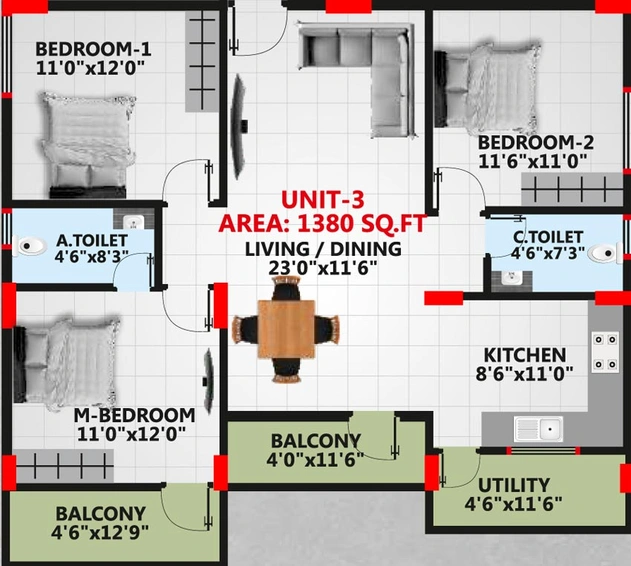 3 BHK Flat in Sahasra Serenity in Whitefield, Bangalore - Image 804997