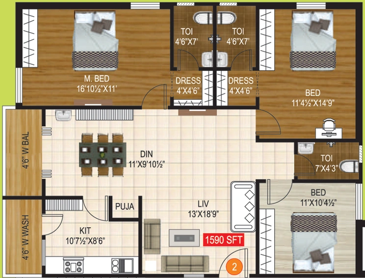3 BHK Flat in Gothics Pranavam in Pragathi Nagar, Hyderabad - Image 805017
