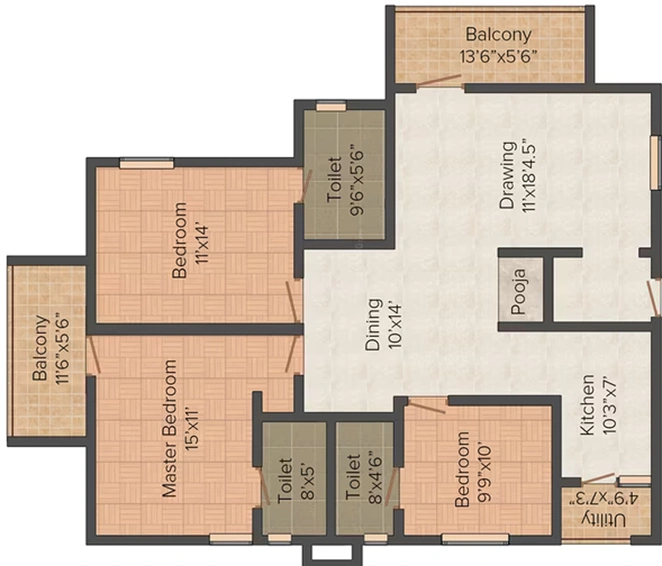 3 BHK Flat in Gowra Green Living in Manikonda, Hyderabad - Image 805042