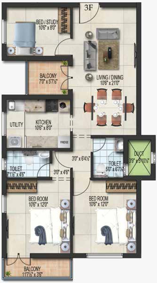 3 BHK Flat in Harmony Blossoms in Tambaram, Chennai - Image 805091