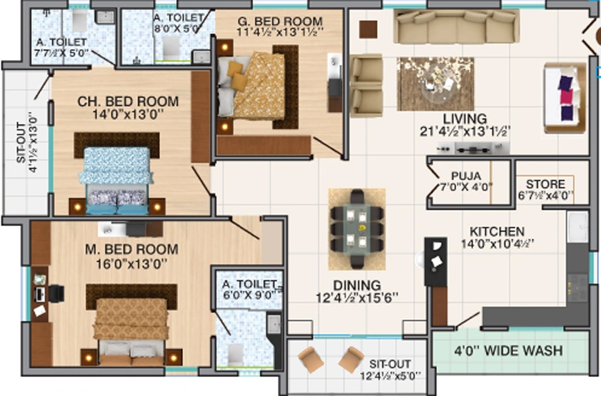 3 BHK Flat in Hallmark Primera The Hub in Manikonda, Hyderabad - Image 805126