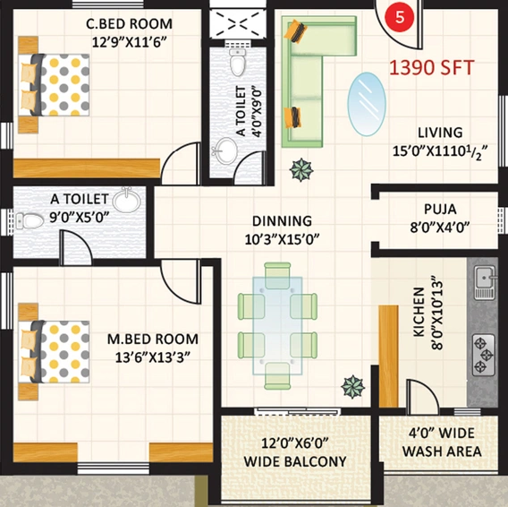 2 BHK Flat in Hallmark Spring Fields in Manikonda, Hyderabad - Image 805140