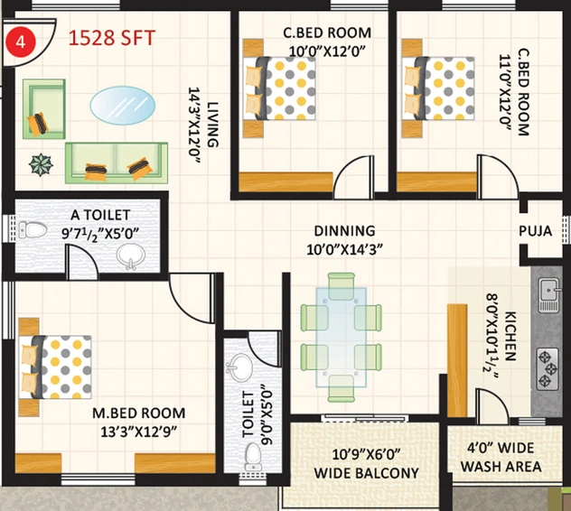 3 BHK Flat in Hallmark Spring Fields in Manikonda, Hyderabad - Image 805141
