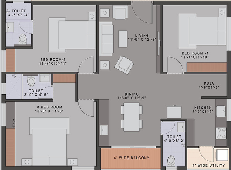 3 BHK Flat in Jade One in Kompally, Hyderabad - Image 805246