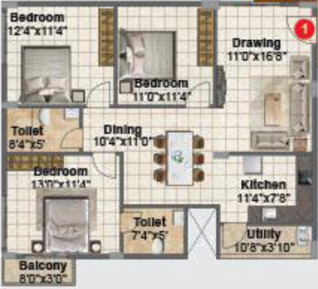 3 BHK Flat in Vaishno Lotus in Sarjapur, Bangalore - Image 805259