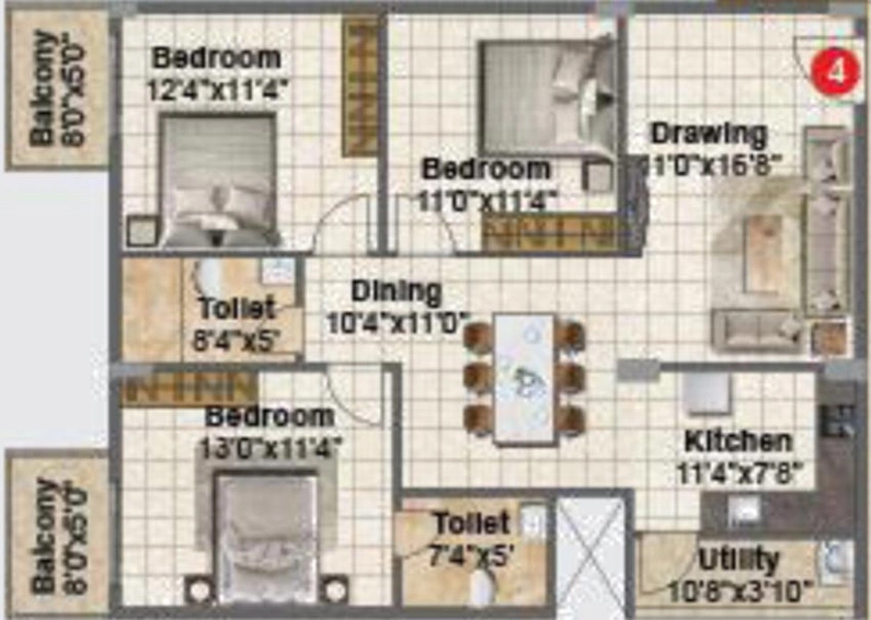 3 BHK Flat in Vaishno Lotus in Sarjapur, Bangalore - Image 805262