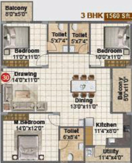 3 BHK Flat in Vaishno Lotus in Sarjapur, Bangalore - Image 805263