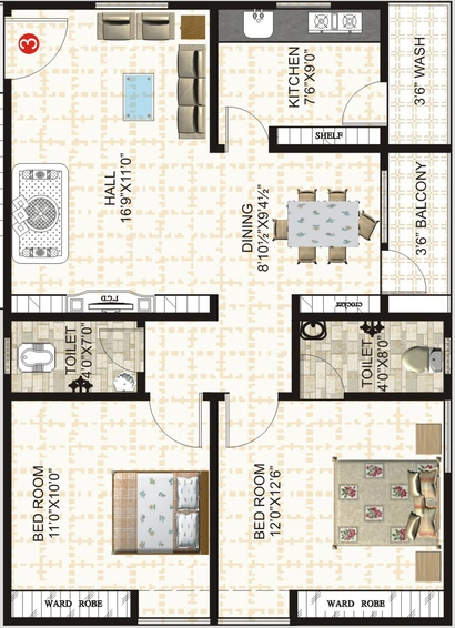 2 BHK Flat in Janani Marvel in Miyapur, Hyderabad - Image 805304