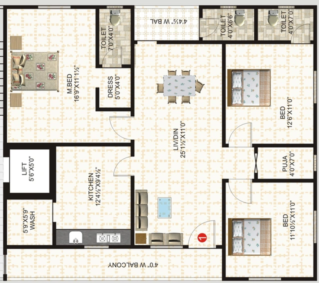3 BHK Flat in Janani Supraja Splendour in Hafeezpet, Hyderabad - Image 805313