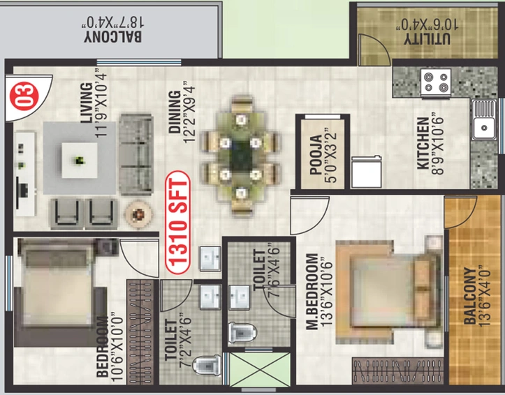 3 BHK Flat in Jai Royal Park in Krishnarajapuram, Bangalore - Image 805327