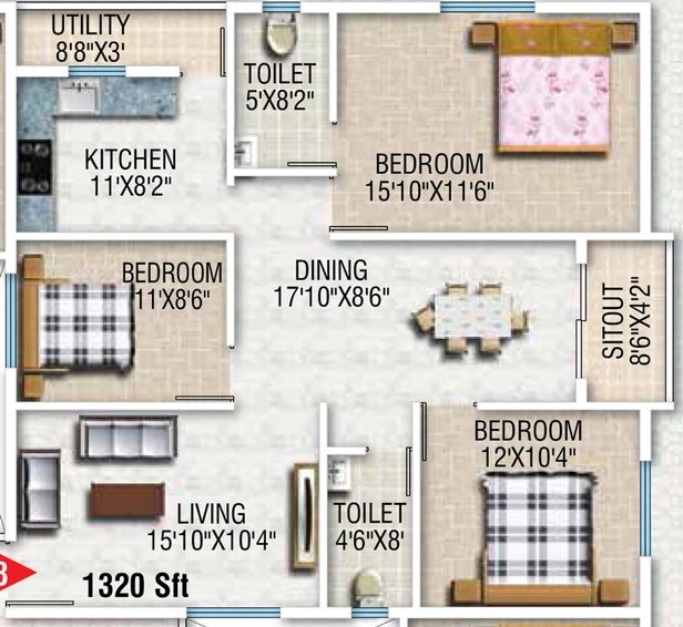 3 BHK Flat in SVP Sunshine in Whitefield, Bangalore - Image 805353