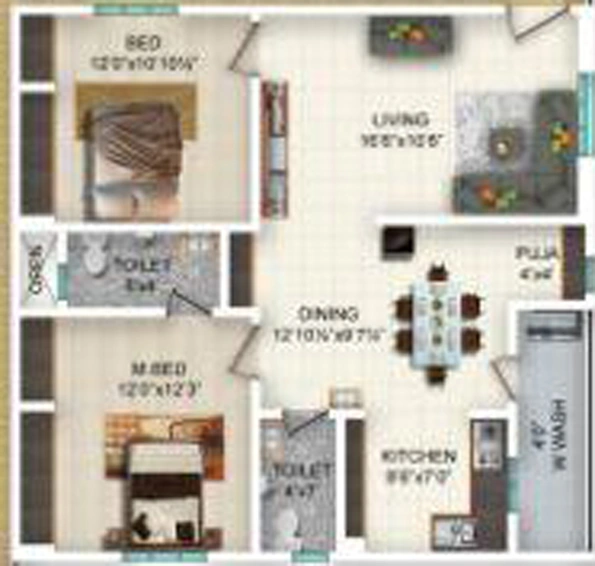 2 BHK Flat in KSR Fortune Heights in Nizampet, Hyderabad - Image 805365