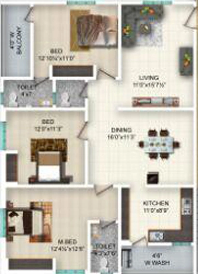 3 BHK Flat in KSR Fortune Heights in Nizampet, Hyderabad - Image 805366