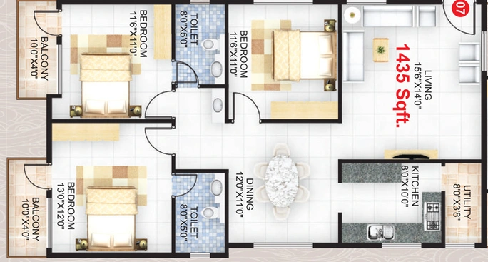 3 BHK Flat in Sowmya Sankalp in Krishnarajapuram, Bangalore - Image 805391