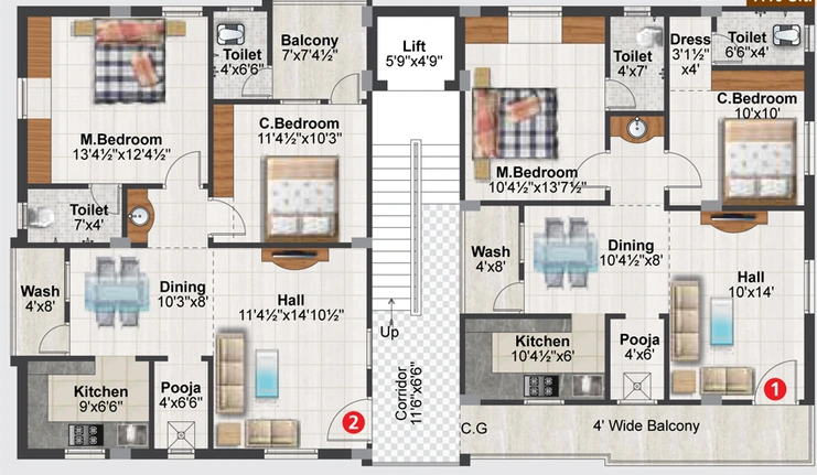 Floor Plan of Emmar Lotus Flower in Miyapur, Hyderabad - Image 134905