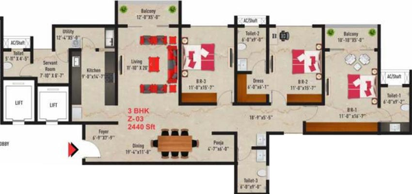 3 BHK Flat in SNN Raj Spiritua in JP Nagar, Bangalore - Image 805446
