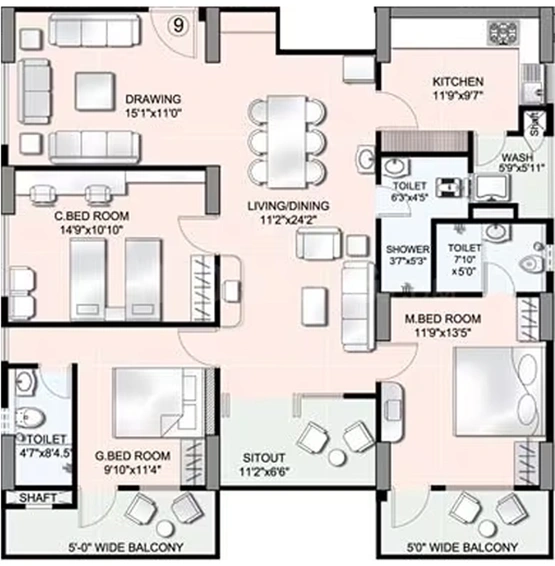 3 BHK Flat in Manjeera Trinity Homes in Kukatpally, Hyderabad - Image 805506