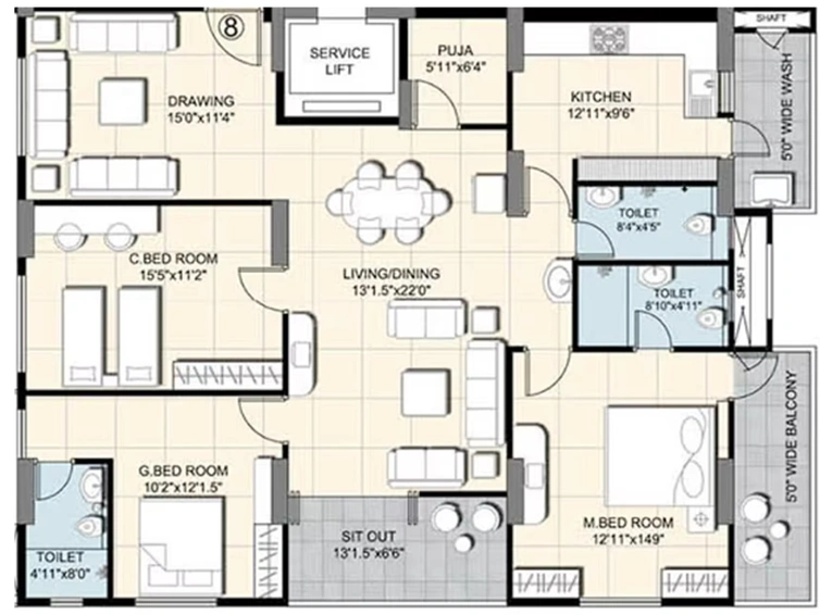 3 BHK Flat in Manjeera Trinity Homes in Kukatpally, Hyderabad - Image 805508