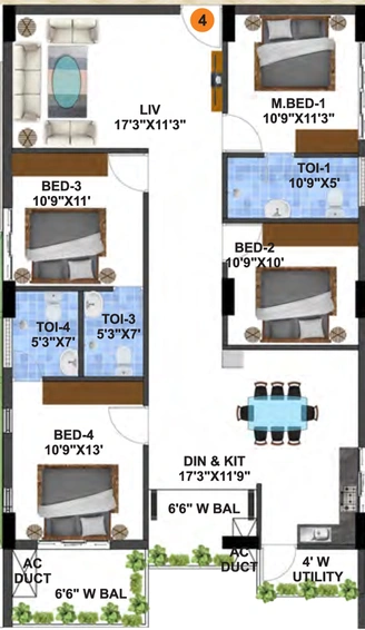 4 BHK Flat in Mirage Anmol Avalon in Rajendra Nagar, Hyderabad - Image 805544