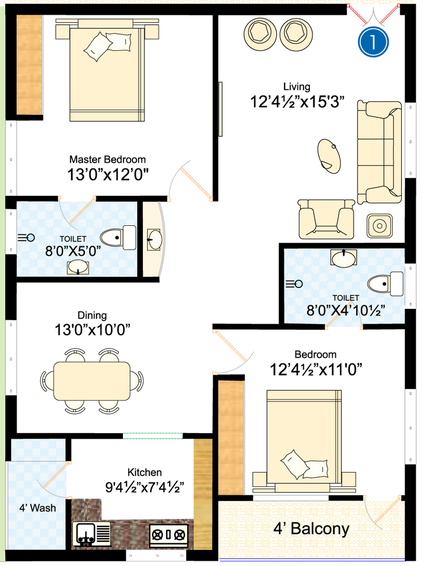 2 BHK Flat in Navanaami Residency in Puppalaguda, Hyderabad - Image 805574