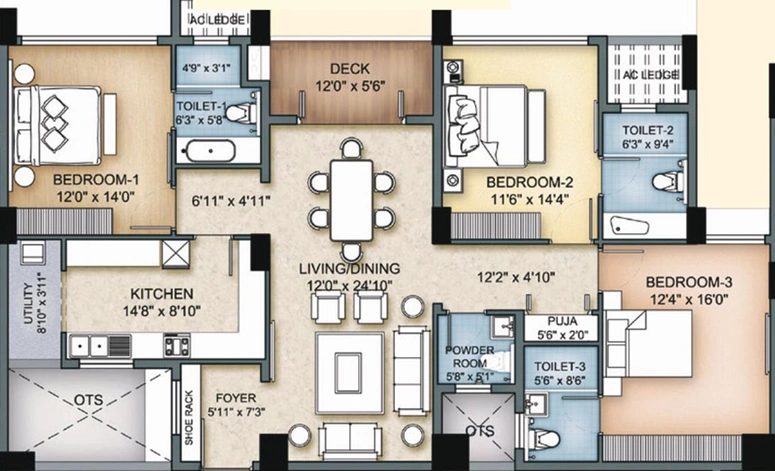 3 BHK Flat in Akshaya Level Up in Nungambakkam, Chennai - Image 805680