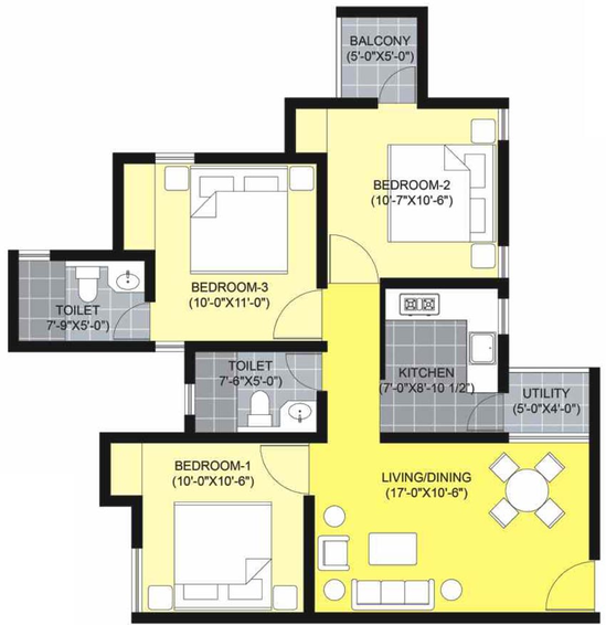 3 BHK Flat in Unitech Unihomes 2 in Korattur, Chennai - Image 805696
