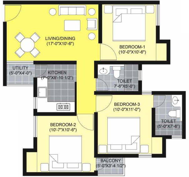 3 BHK Flat in Unitech Unihomes 2 in Korattur, Chennai - Image 805695