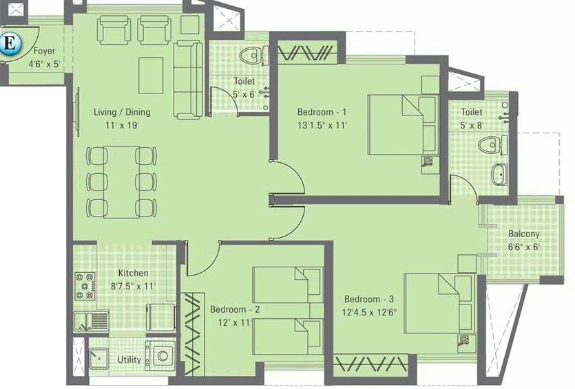 3 BHK Flat in Appaswamy Brooksdale in Pammal, Chennai - Image 805871