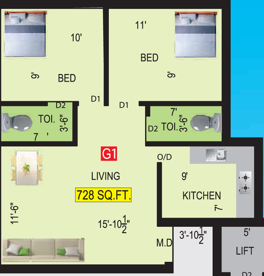 2 BHK Flat in VGK Mahitha in Tambaram, Chennai - Image 805934