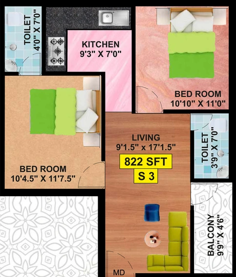 2 BHK Flat in Bharathi Sai Shine Apartment in Anakaputhur, Chennai - Image 805942