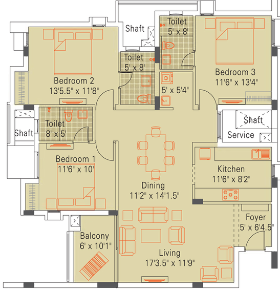 3 BHK Flat in Appaswamy Habitat in Siruseri, Chennai - Image 805966