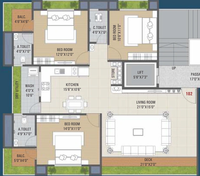 3 BHK Flat in Unity River Ratan in Mota Varachha, Surat - Image 662349