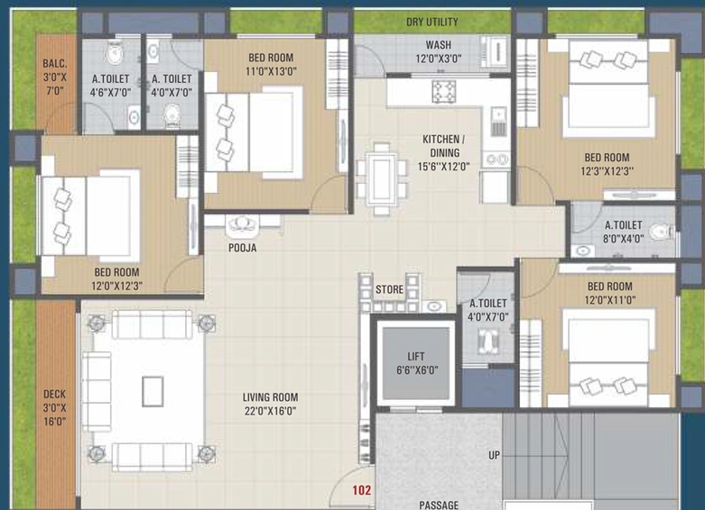 4 BHK Flat in Unity River Ratan in Mota Varachha, Surat - Image 662350