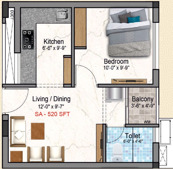 1 BHK Flat in Kaaviya Gardens Prem Enclave in Valasaravakkam, Chennai - Image 806071