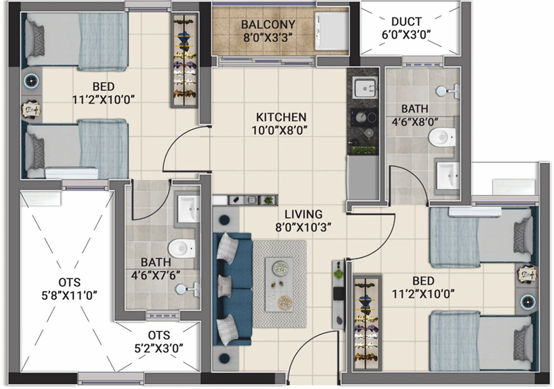 2 BHK Flat in DRA Truliv in Navalur, Chennai - Image 806092