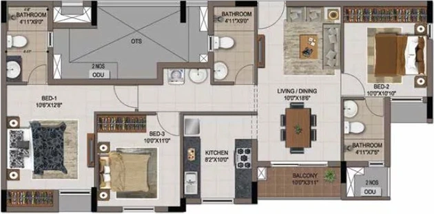 3 BHK Flat in Casagrand Zenith in Medavakkam, Chennai - Image 806157