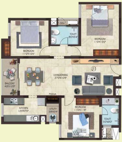 3 BHK Flat in Casagrand Aldea in Thoraipakkam, Chennai - Image 806164