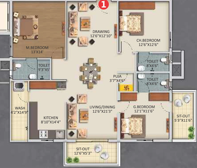 3 BHK Flat in Haris Rukmini Pranava 101 in LB Nagar, Hyderabad - Image 806181
